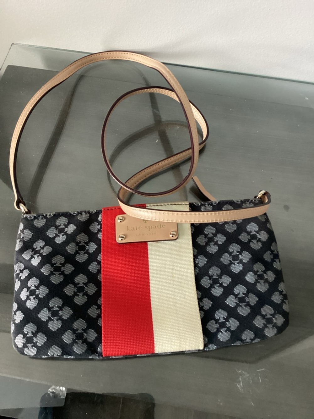 kate spade navy crossbody with spade pattern